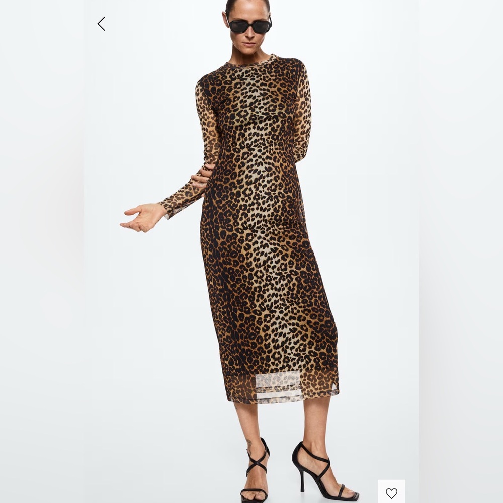 Mango Black and Brown Bodycon Dress Mock Neck Long Sleeve Size 12
